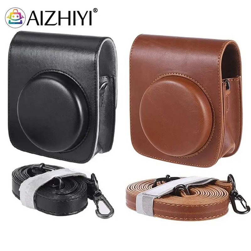 Vintage maisiņa vāka aizsargs, regulējams plecu siksna PU kameras kompaktais korpuss, kas ir pret skrāpējumiem Instax Mini 90 tūlītējai kamerai