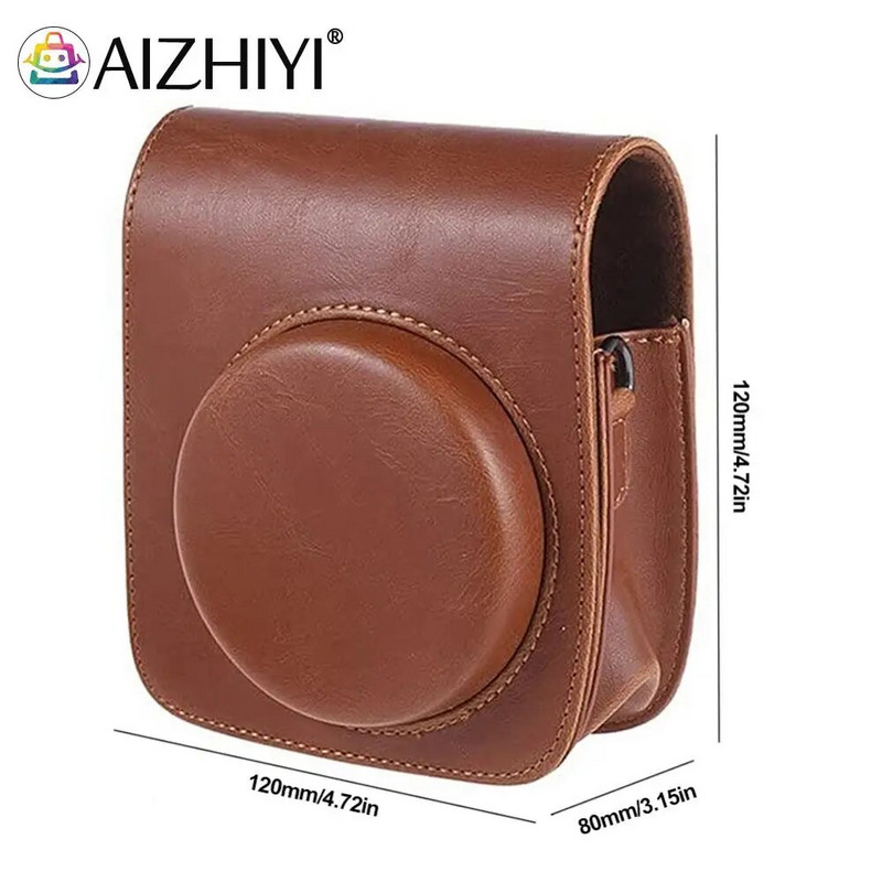 Vintage maisiņa vāka aizsargs, regulējams plecu siksna PU kameras kompaktais korpuss, kas ir pret skrāpējumiem Instax Mini 90 tūlītējai kamerai