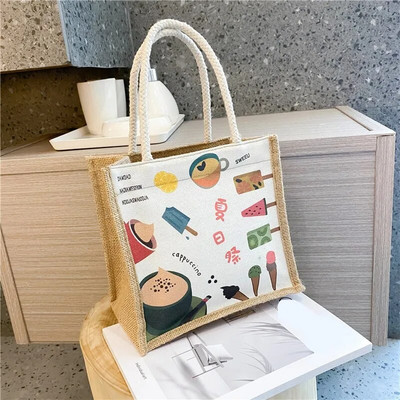 Audekla pusdienu soma Korejas modes stila personalizēta pārnēsājama pusdienu soma Pārtikas piknika somas apdrukas raksta piknika ceļojumu soma Bento