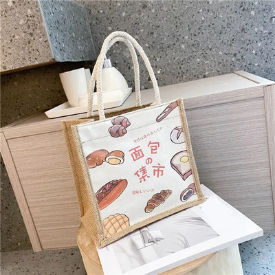 Audekla pusdienu soma Korejas modes stila personalizēta pārnēsājama pusdienu soma Pārtikas piknika somas apdrukas raksta piknika ceļojumu soma Bento