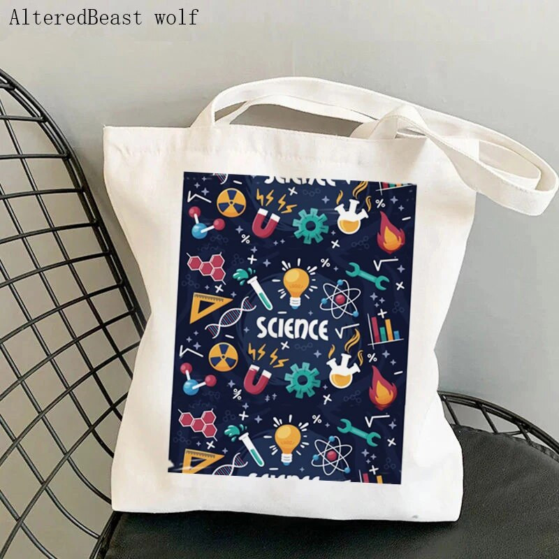 Skolotāju piederumi Pircēju soma Muppet Zinātnes ķīmijas soma Harajuku Iepirkšanās Audekls Iepirkšanās soma meitenei Tote Plecu Dāvanu Soma