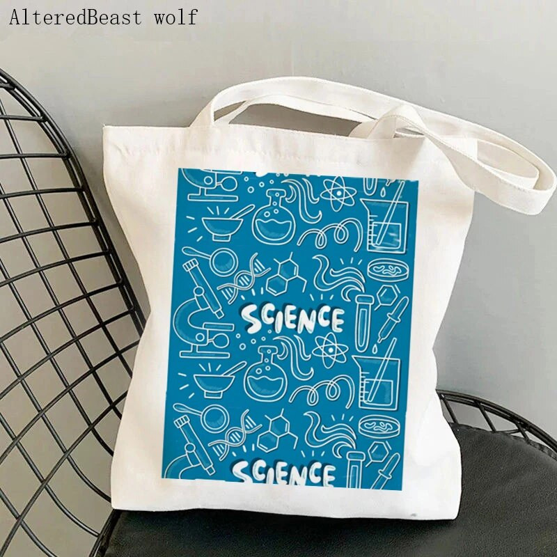 Skolotāju piederumi Pircēju soma Muppet Zinātnes ķīmijas soma Harajuku Iepirkšanās Audekls Iepirkšanās soma meitenei Tote Plecu Dāvanu Soma