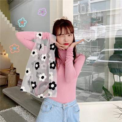 Sieviešu salokāma iepirkumu soma Eco atkārtoti lietojama soma Pārstrādā ziedu, augļu un dārzeņu pārtikas preču plecu somas Sac Fourre Tout Femme