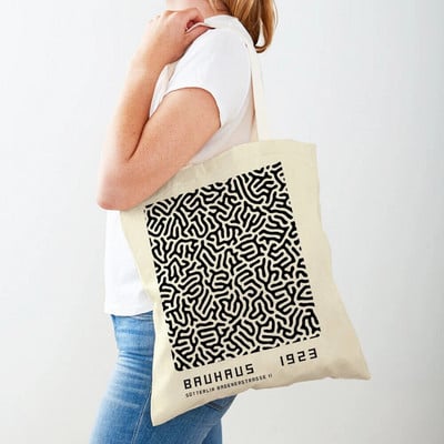 Vintage umjetnička torba za kupnju na rame Apstraktne Bauhaus šarene geometrije Ženske torbe za kupnju s dvostrukim printom Ležerne ženske platnene torbe