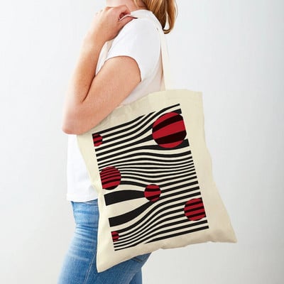 Vintage umjetnička torba za kupnju na rame Apstraktne Bauhaus šarene geometrije Ženske torbe za kupnju s dvostrukim printom Ležerne ženske platnene torbe