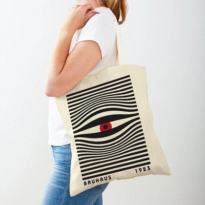 Vintage umjetnička torba za kupnju na rame Apstraktne Bauhaus šarene geometrije Ženske torbe za kupnju s dvostrukim printom Ležerne ženske platnene torbe