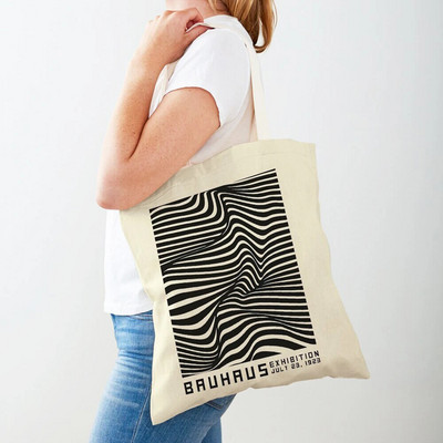 Vintage umjetnička torba za kupnju na rame Apstraktne Bauhaus šarene geometrije Ženske torbe za kupnju s dvostrukim printom Ležerne ženske platnene torbe