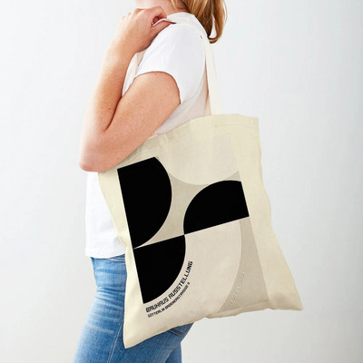 Vintage umjetnička torba za kupnju na rame Apstraktne Bauhaus šarene geometrije Ženske torbe za kupnju s dvostrukim printom Ležerne ženske platnene torbe