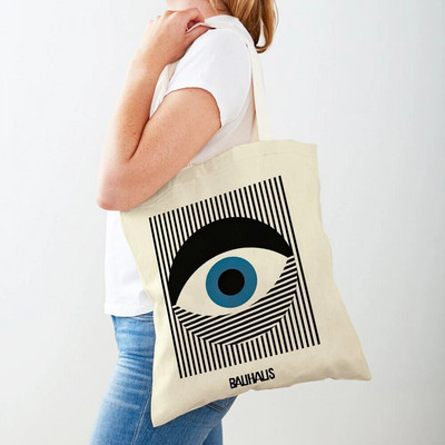 Vintage umjetnička torba za kupnju na rame Apstraktne Bauhaus šarene geometrije Ženske torbe za kupnju s dvostrukim printom Ležerne ženske platnene torbe