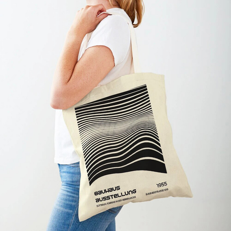 Vintage umjetnička torba za kupnju na rame Apstraktne Bauhaus šarene geometrije Ženske torbe za kupnju s dvostrukim printom Ležerne ženske platnene torbe