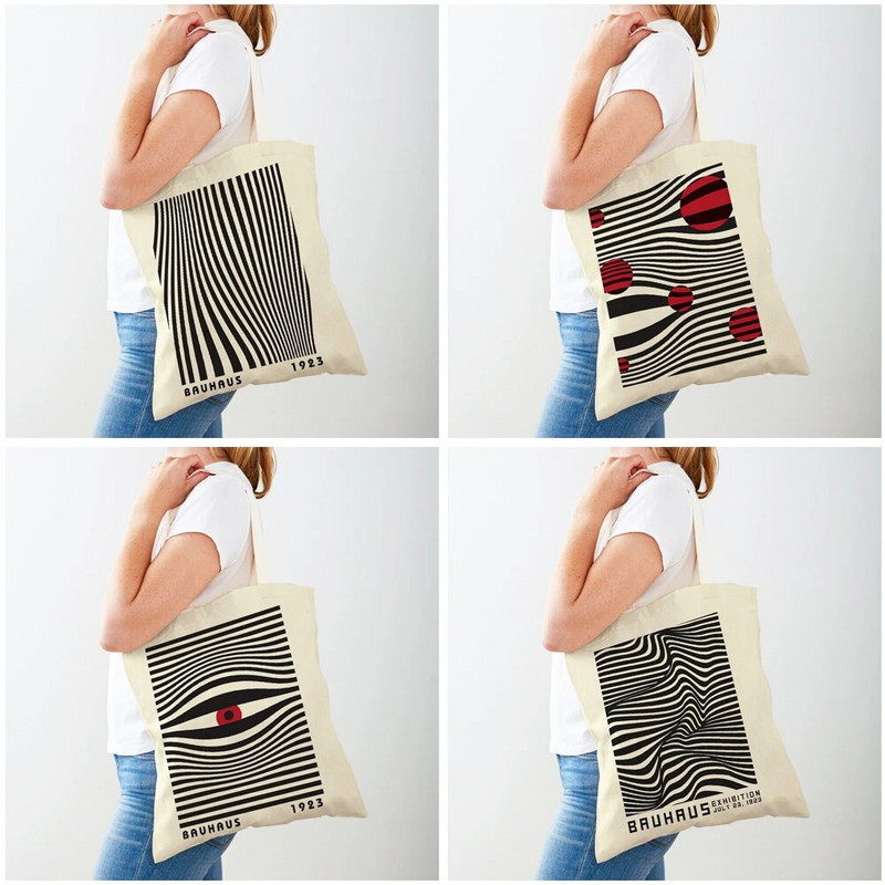 Vintage umjetnička torba za kupnju na rame Apstraktne Bauhaus šarene geometrije Ženske torbe za kupnju s dvostrukim printom Ležerne ženske platnene torbe