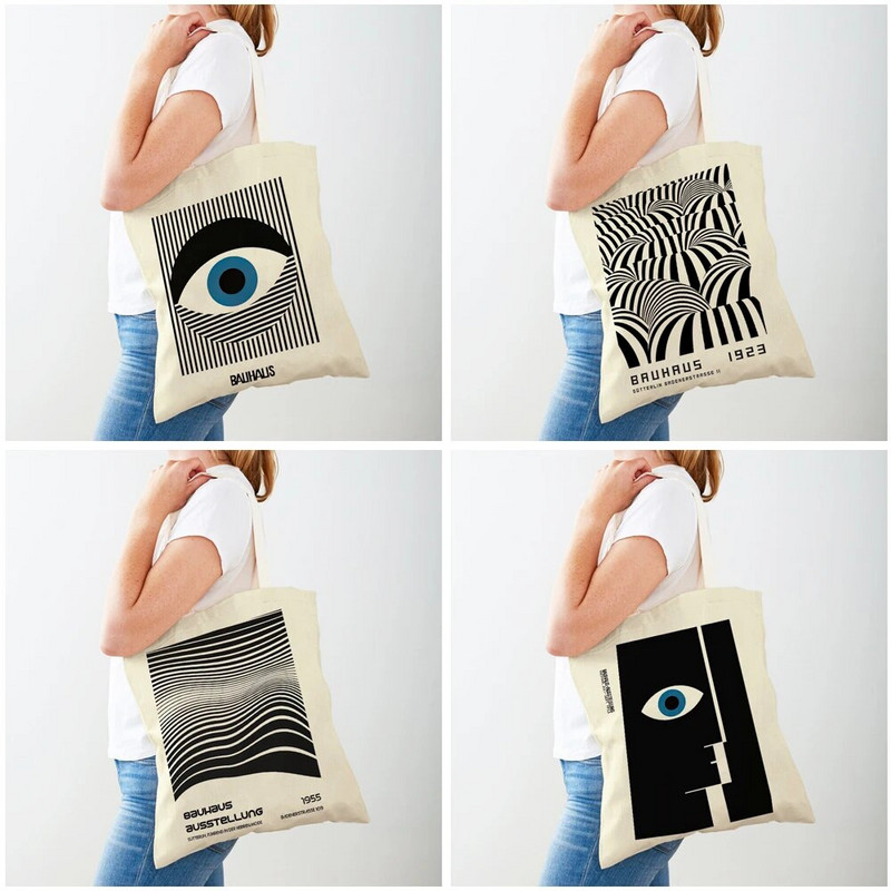 Vintage umjetnička torba za kupnju na rame Apstraktne Bauhaus šarene geometrije Ženske torbe za kupnju s dvostrukim printom Ležerne ženske platnene torbe