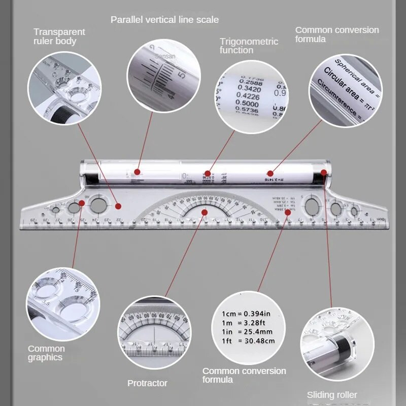 1 τεμ. παράλληλος χάρακας πολλαπλών λειτουργιών 30cm Εργαλείο μέτρησης ακριβείας μηχανικής σχεδίασης με ρολό Εργαστήριο Ξυλουργός Χάρακας επιπέδου γωνίας