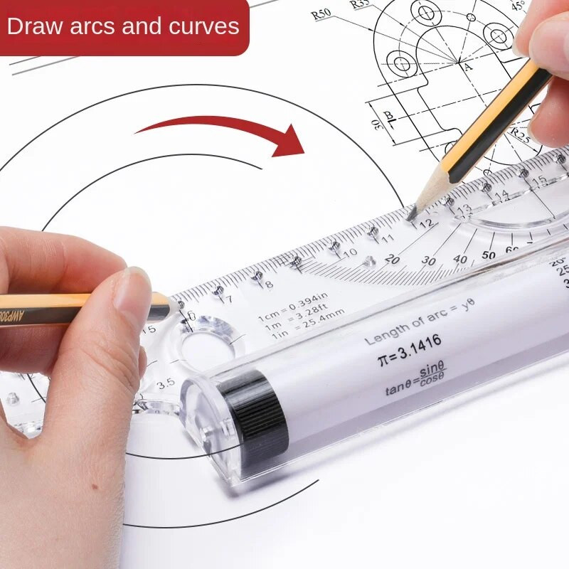 1 τεμ. παράλληλος χάρακας πολλαπλών λειτουργιών 30cm Εργαλείο μέτρησης ακριβείας μηχανικής σχεδίασης με ρολό Εργαστήριο Ξυλουργός Χάρακας επιπέδου γωνίας