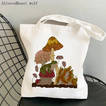 Γυναικεία τσάντα αγορών με μανιτάρι χαριτωμένος βάτραχος τυπωμένη τσάντα Kawaii Harajuku Shopping Canvas Shopper Τσάντα για κορίτσι Τσάντα ώμου Tote Lady Bag