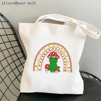 Γυναικεία τσάντα αγορών με μανιτάρι χαριτωμένος βάτραχος τυπωμένη τσάντα Kawaii Harajuku Shopping Canvas Shopper Τσάντα για κορίτσι Τσάντα ώμου Tote Lady Bag