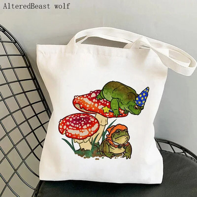 Sieviešu pircēju soma sēne jauka varde Apdrukāta Kawaii soma Harajuku iepirkšanās audekls Shopper Bag meitenes rokassoma Tote plecu sieviešu soma