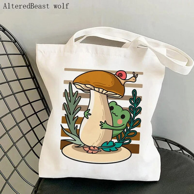 Sieviešu pircēju soma sēne jauka varde Apdrukāta Kawaii soma Harajuku iepirkšanās audekls Shopper Bag meitenes rokassoma Tote plecu sieviešu soma