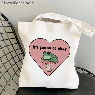 Sieviešu pircēju soma sēne jauka varde Apdrukāta Kawaii soma Harajuku iepirkšanās audekls Shopper Bag meitenes rokassoma Tote plecu sieviešu soma