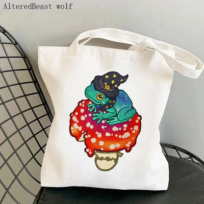 Sieviešu pircēju soma sēne jauka varde Apdrukāta Kawaii soma Harajuku iepirkšanās audekls Shopper Bag meitenes rokassoma Tote plecu sieviešu soma
