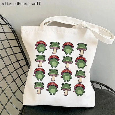 Sieviešu pircēju soma sēne jauka varde Apdrukāta Kawaii soma Harajuku iepirkšanās audekls Shopper Bag meitenes rokassoma Tote plecu sieviešu soma
