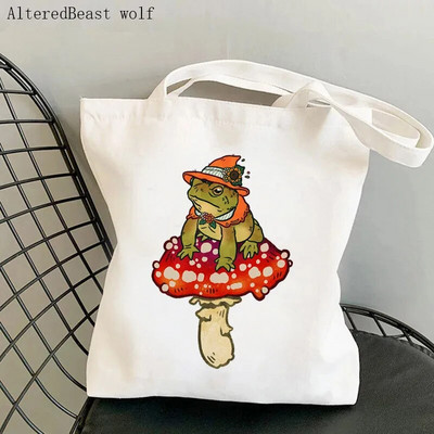 Sieviešu pircēju soma sēne jauka varde Apdrukāta Kawaii soma Harajuku iepirkšanās audekls Shopper Bag meitenes rokassoma Tote plecu sieviešu soma