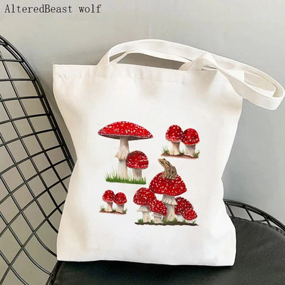 Sieviešu pircēju soma sēne jauka varde Apdrukāta Kawaii soma Harajuku iepirkšanās audekls Shopper Bag meitenes rokassoma Tote plecu sieviešu soma