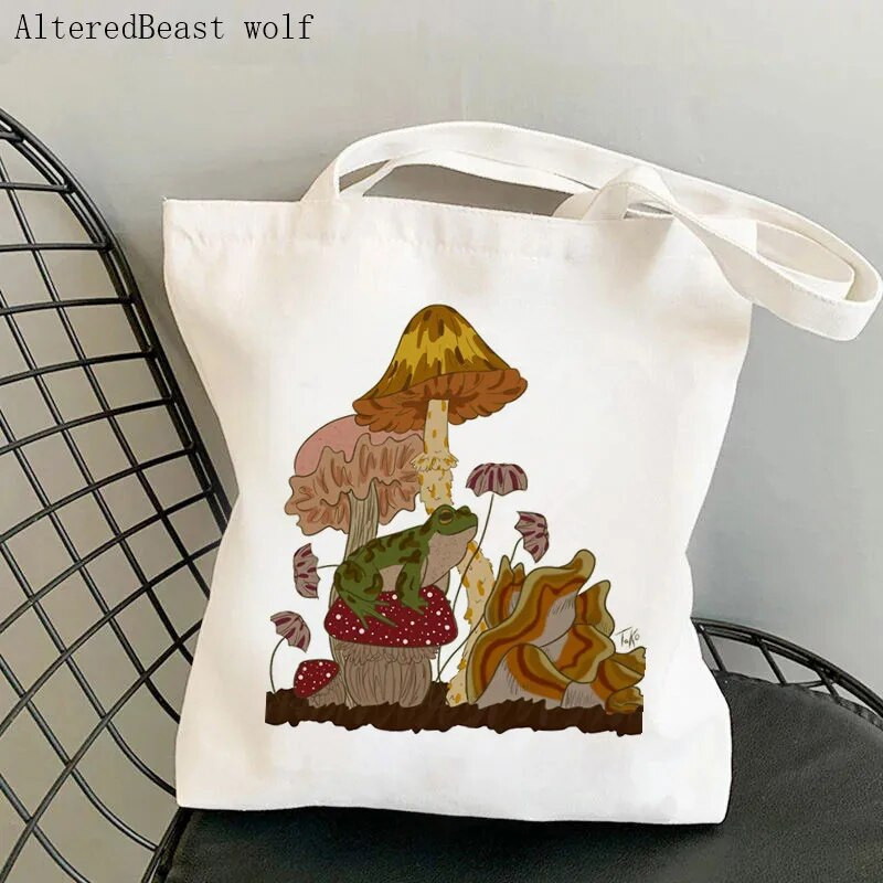 Sieviešu pircēju soma sēne jauka varde Apdrukāta Kawaii soma Harajuku iepirkšanās audekls Shopper Bag meitenes rokassoma Tote plecu sieviešu soma