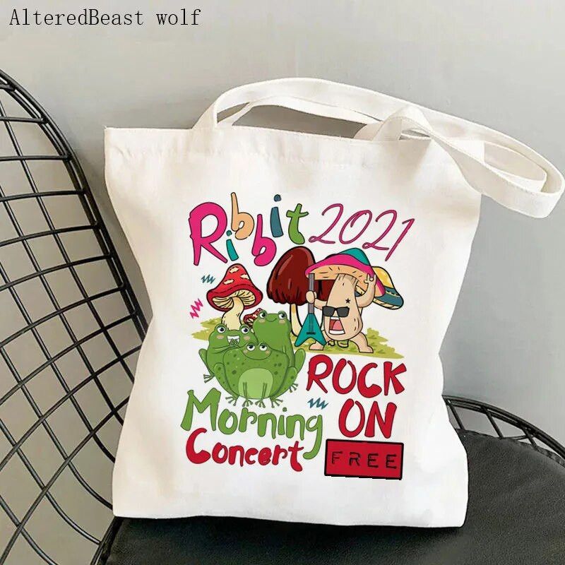 Sieviešu pircēju soma sēne jauka varde Apdrukāta Kawaii soma Harajuku iepirkšanās audekls Shopper Bag meitenes rokassoma Tote plecu sieviešu soma