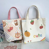 Ikdienas pārnēsājamas atkārtoti lietojamas iepirkumu somas Jauki multfilmas Lielas ietilpības rokassomas Audekla somas Adīšana Tote Bag Mode Sieviešu rokas somas