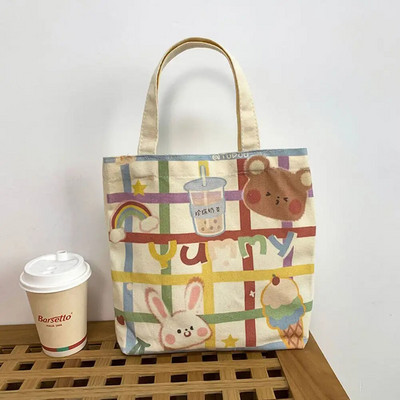 Ikdienas pārnēsājamas atkārtoti lietojamas iepirkumu somas Jauki multfilmas Lielas ietilpības rokassomas Audekla somas Adīšana Tote Bag Mode Sieviešu rokas somas