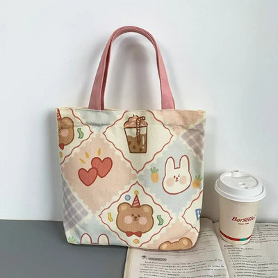 Ikdienas pārnēsājamas atkārtoti lietojamas iepirkumu somas Jauki multfilmas Lielas ietilpības rokassomas Audekla somas Adīšana Tote Bag Mode Sieviešu rokas somas