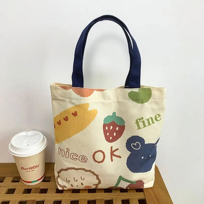 Ikdienas pārnēsājamas atkārtoti lietojamas iepirkumu somas Jauki multfilmas Lielas ietilpības rokassomas Audekla somas Adīšana Tote Bag Mode Sieviešu rokas somas