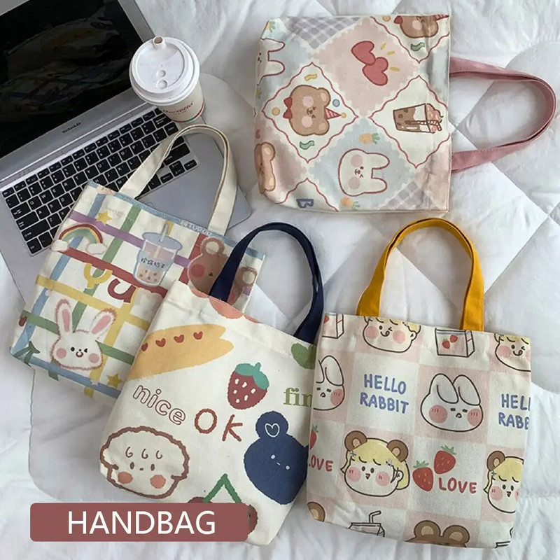 Ikdienas pārnēsājamas atkārtoti lietojamas iepirkumu somas Jauki multfilmas Lielas ietilpības rokassomas Audekla somas Adīšana Tote Bag Mode Sieviešu rokas somas