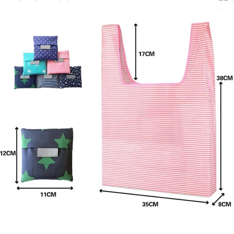 Pārnēsājams atkārtoti lietojams iepirkumu maisiņš Saldi svītraini punkti Lielas ietilpības pārtikas preču maisiņš Eko somas salokāmas uzglabāšanas ērtas rokassomas