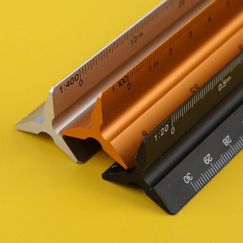 Метален цвят Алуминиева сплав Mitsubishi Мултифункционален 30 см триъгълник Малък мащаб Шаблон за рисуване Линийка Офис канцеларски материали
