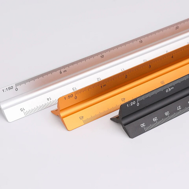 Metāla krāsas alumīnija sakausējums Mitsubishi daudzfunkcionāls 30 cm trīsstūrveida maza mēroga zīmēšanas veidnes lineāls biroja kancelejas preces