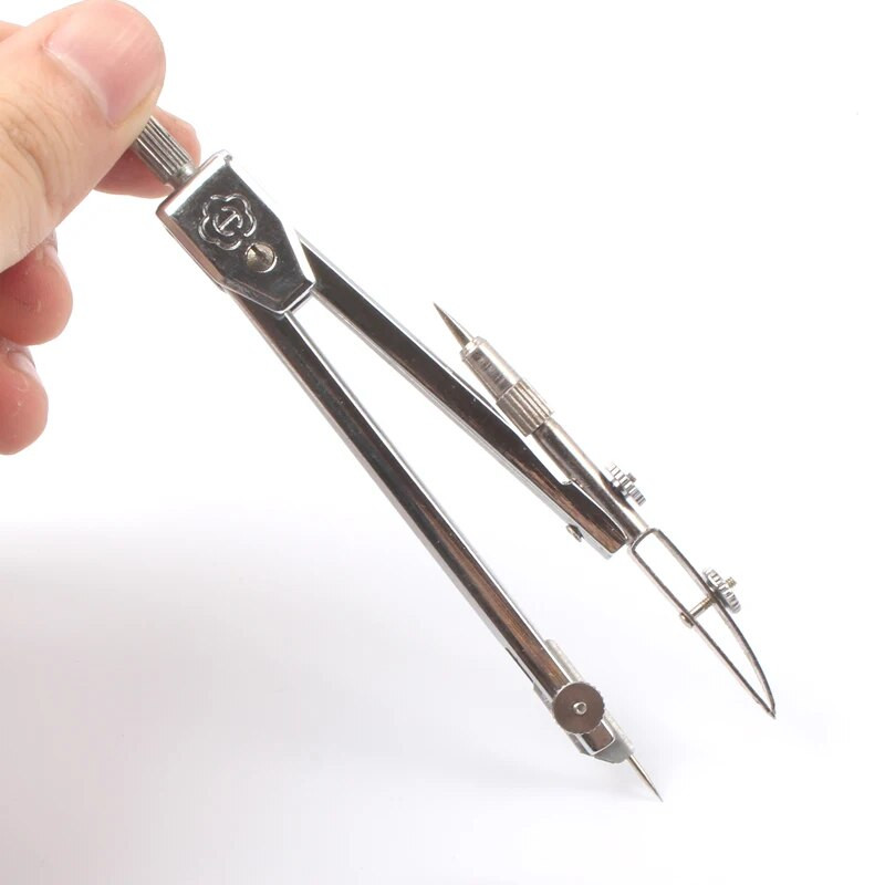 Metāla trīsfunkciju kompass, skolēna mehāniskā zīmēšanas rīka līniju apļa dalītājs