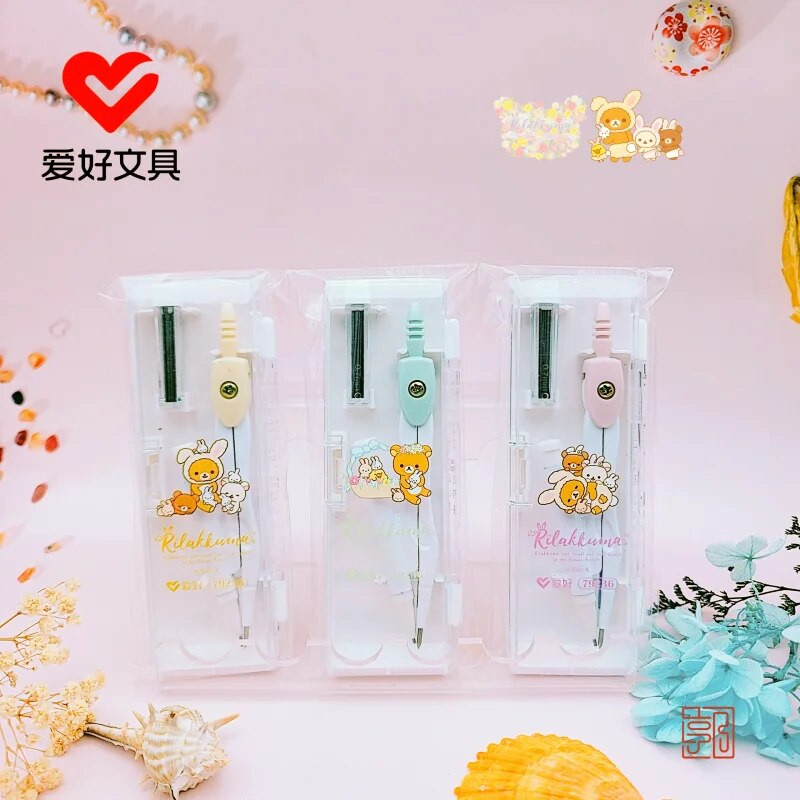 3PCS AIHAO 79236 Rilakkuma Σχεδιαστική Πυξίδα με Ανταλλακτικό Μόλυβδου Εργαλεία Μαθηματικής Γεωμετρίας για Σχολικά Είδη Χαριτωμένα Γραφικά Μαθητές