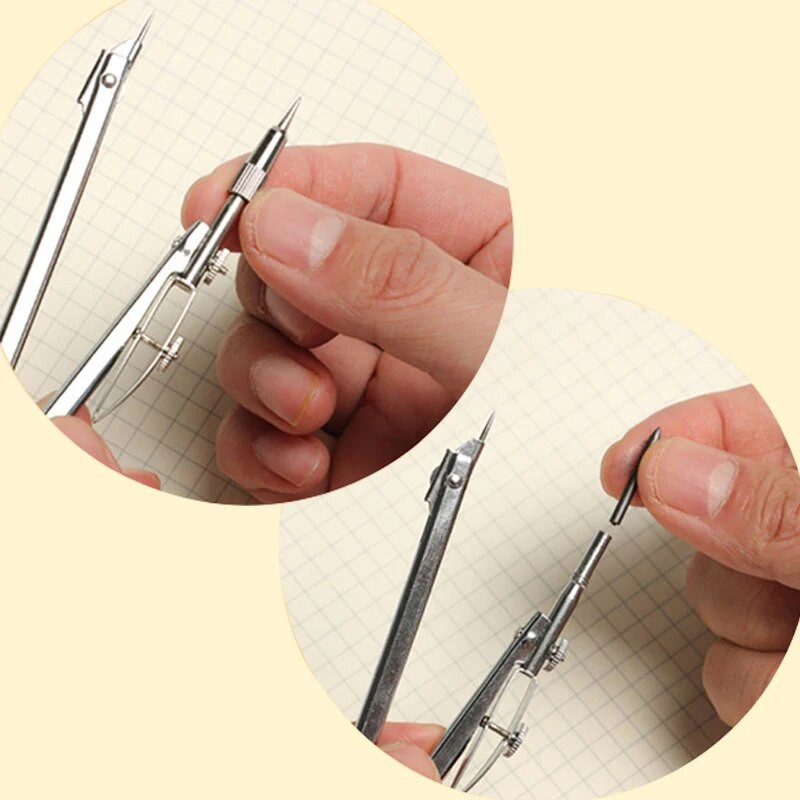 Creative Simple 1Pcs Ασημένια μεταλλική πυξίδα με μαύρο μολύβδινο πυρήνα Εργαλείο σχεδίασης μαθηματικών τάξης μαθηματικών Σχολική προμήθειες γραφικής ύλης