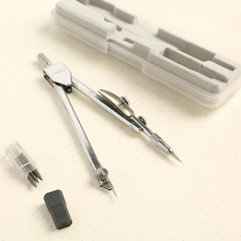 Creative Simple 1Pcs Ασημένια μεταλλική πυξίδα με μαύρο μολύβδινο πυρήνα Εργαλείο σχεδίασης μαθηματικών τάξης μαθηματικών Σχολική προμήθειες γραφικής ύλης