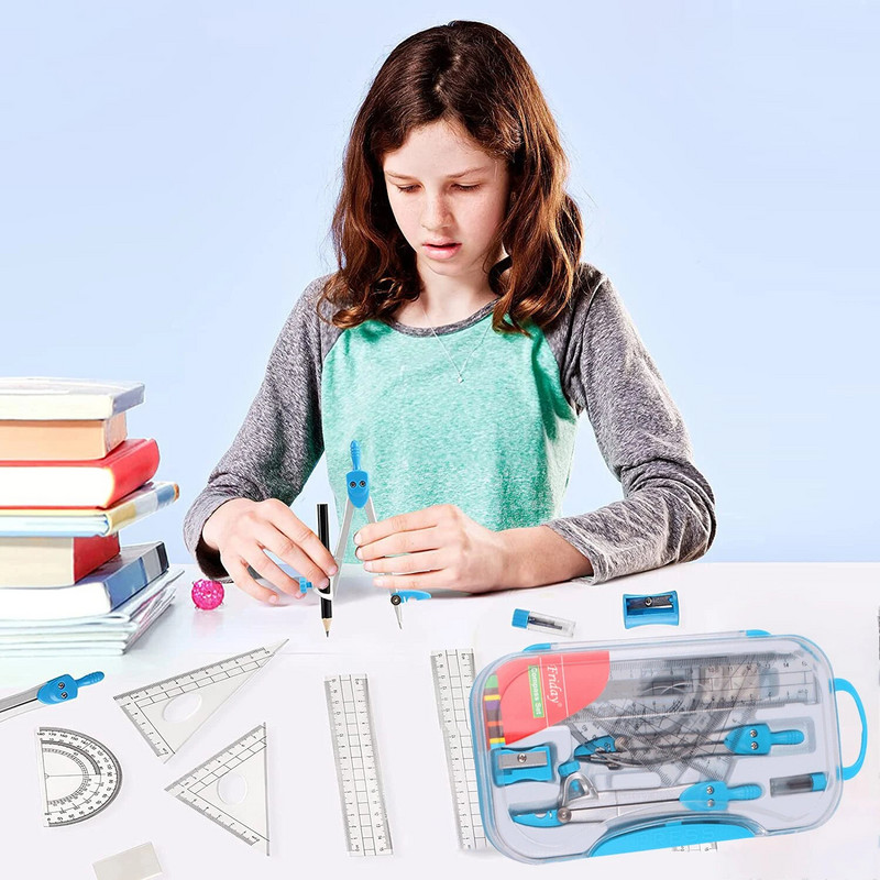 10 τμχ Geometry Kit Math Tool Kit with Compasses Σετ μοιρογνωμόνιο Γόμα μολυβιών Σετ τετράγωνο τρίγωνο χάρακα Ανταλλακτικά μολύβδου