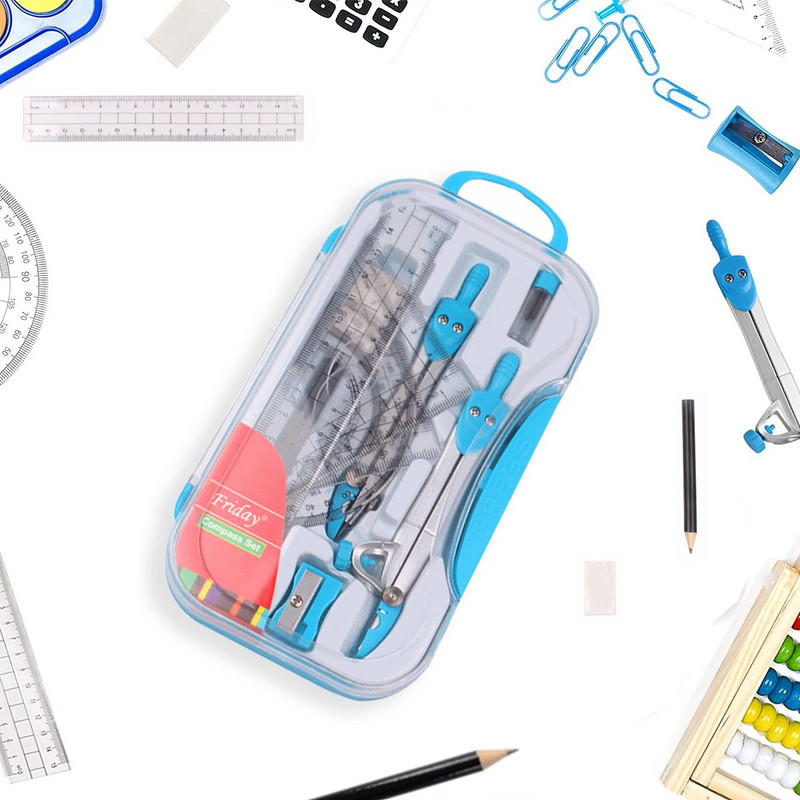 10 τμχ Geometry Kit Math Tool Kit with Compasses Σετ μοιρογνωμόνιο Γόμα μολυβιών Σετ τετράγωνο τρίγωνο χάρακα Ανταλλακτικά μολύβδου