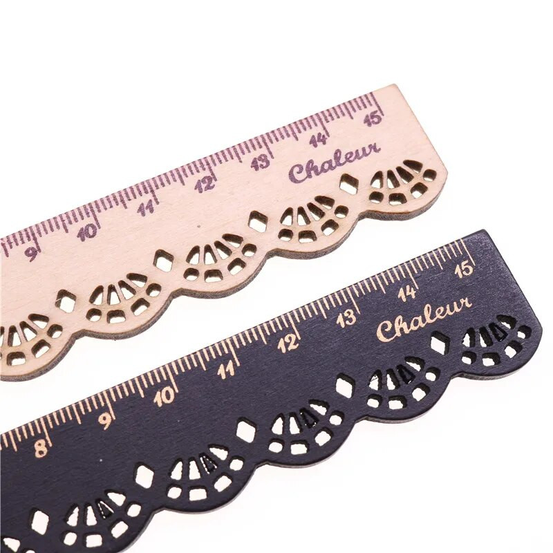 1 gab Korea Zakka Kawaii Cute kancelejas preces mežģīnes brūns koka lineāls šūšanas lineāls biroja skolas piederumi