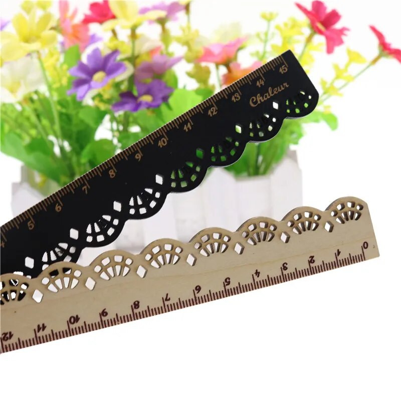 1 gab Korea Zakka Kawaii Cute kancelejas preces mežģīnes brūns koka lineāls šūšanas lineāls biroja skolas piederumi