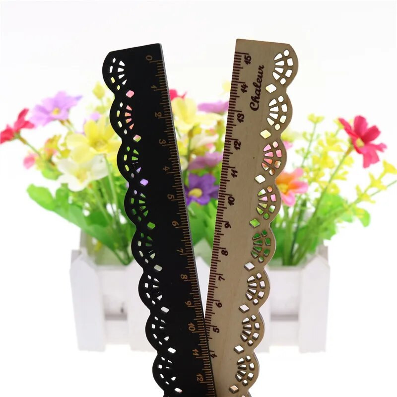 1 gab Korea Zakka Kawaii Cute kancelejas preces mežģīnes brūns koka lineāls šūšanas lineāls biroja skolas piederumi