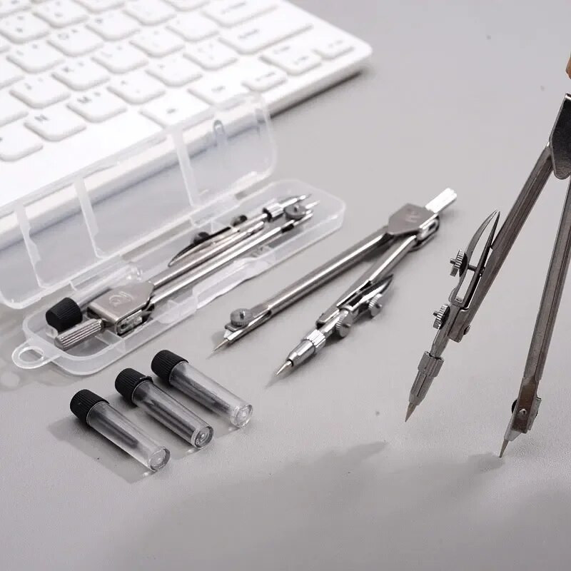 Instrumentu piederumiem Zīmēšanas kaste Rasēšanas kompasi Biroja mākslas rīki Skola Ģeometrija Metāla komplekts Studentu matemātika dizaina inženierija