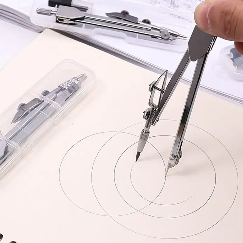 Instrumentu piederumiem Zīmēšanas kaste Rasēšanas kompasi Biroja mākslas rīki Skola Ģeometrija Metāla komplekts Studentu matemātika dizaina inženierija