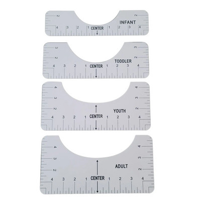 4 bucăți riglă de aliniere a tricourilor pentru ghidarea designului tricourilor rigle de modă cu tabel de mărimi Șablon de desen DIY instrument de desenare