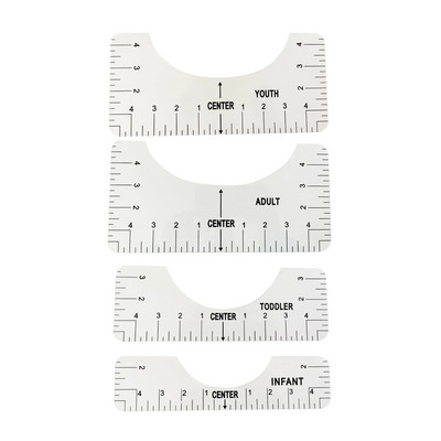 4 bucăți riglă de aliniere a tricourilor pentru ghidarea designului tricourilor rigle de modă cu tabel de mărimi Șablon de desen DIY instrument de desenare